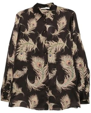 Zimmermann Valiant Feather-Print Silk Shirt - Brown