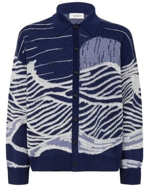 Laneus Jacquard-Knit Boxy-Fit Cardigan - Blue