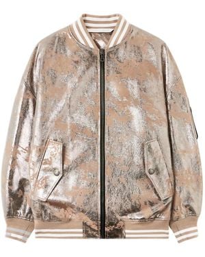 Palm Angels Laminated Leather Bomber Jacket Nude - Natural