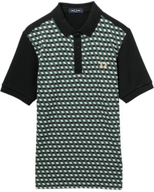 Fred Perry Geometric-Print Polo Shirt - Black