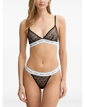 Guess Logo-Print Mesh Bra - Black