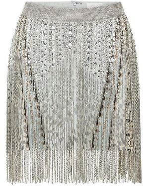 CAMILLA Minifalda Con Flecos Y Cuentas - Gris