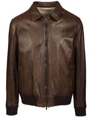 Al Duca d'Aosta Ribbed-Trim Leather Jacket - Brown