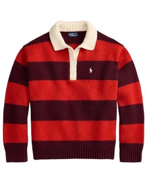 Polo Ralph Lauren Gestreifter Pullover Mit Polokragen - Rot
