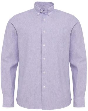 LOJA DAS MEIAS Button-Down-Collar Striped Shirt - Purple