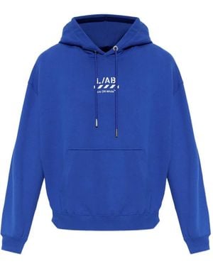 LAB C.O. OFF WHITE Core Diagonal Logo-Print Hoodie - Blue