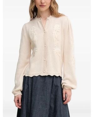 INTROPIA Cardigan mit Blumenstickerei - Weiß