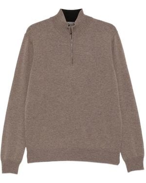 Corneliani Quarter-Zip Knitted Jumper - Brown