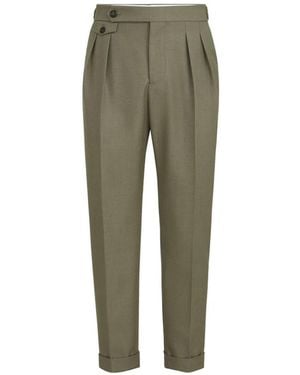Brunello Cucinelli Virgin-Wool Diagonal Trousers With Reversed Double-Pleats And Waist-Tabs - Green