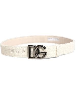 Dolce & Gabbana Cotton-Fleece Dg-Logo Metal-Buckle Belt - White