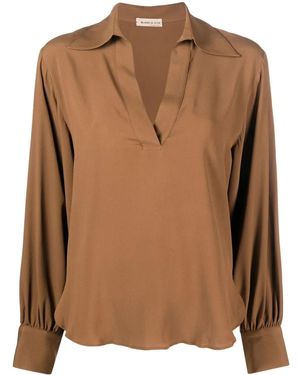 Blanca Vita V-Neck Draped Blouse - Brown