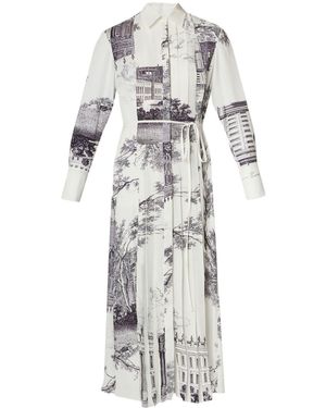 Erdem Illustration-print Pleated Shirtdress - Grey