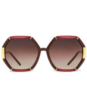 Tory Burch Eleanor Hexagonal Metal-Rim Sunglasses - Brown