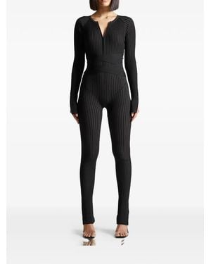Manière De Voir Knitted Two Tone Jumpsuit With Belt - Black