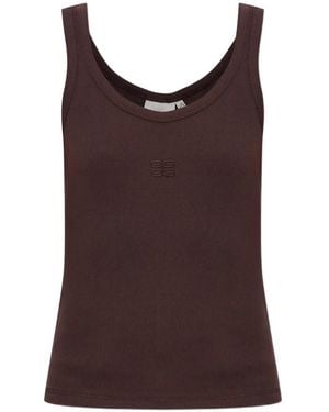 Gestuz Ribbed-Knit Logo-Embroidered Top - Brown