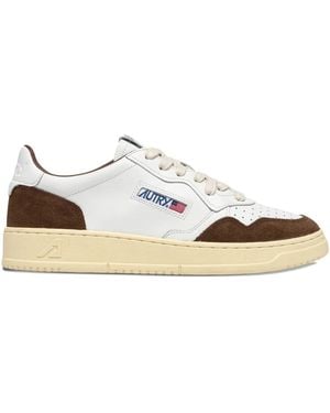 Autry Calf Leather Paneled Lace Sneakers - White