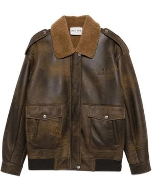 Miu Miu Leather Bomber Jacket - Brown
