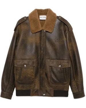 Miu Miu Leren Bomberjack - Bruin