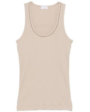 Brunello Cucinelli Ribbed Monili-Trim Tank Top - Natural