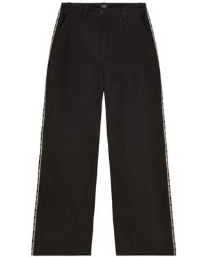 Scotch & Soda Embroidered-Trim Wide-Leg Trousers - Black