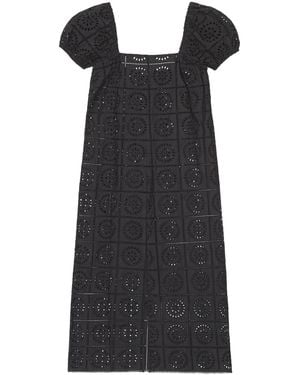 Ganni Broderie Anglaise Midi Dress - Black
