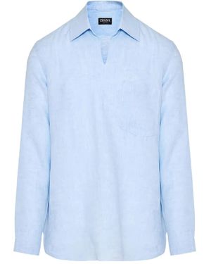 ZEGNA Long-Sleeve Linen Shirt - Blue
