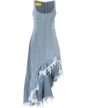 Marques'Almeida Frayed Ruffle Midi Dress - Blue