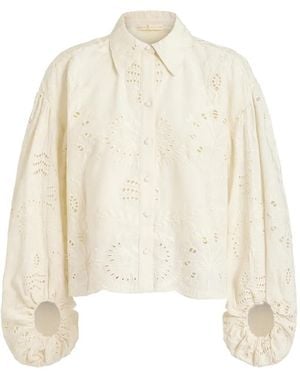 Marie Oliver Ivana Broderie-Anglaise Puff-Sleeve Shirt - White
