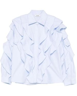 Sandro Ruffled Cotton Shirt - Blue