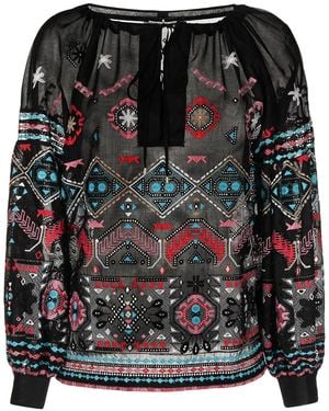 Ermanno Scervino Embroidered Long-Sleeve Blouse - Black