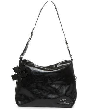 Desigual Medium Flower-Charm Shoulder Bag - Black