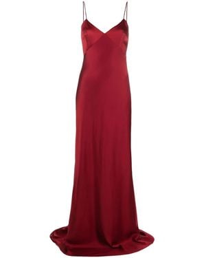 Max Mara V-Neck Satin Gown - Red