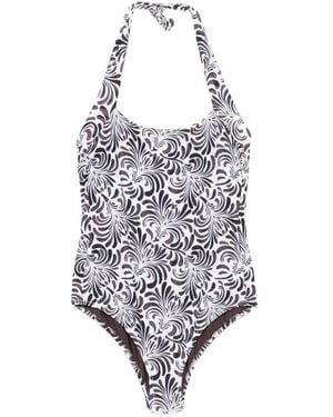 Twinset Botanical-Print Halterneck Swimsuit - White