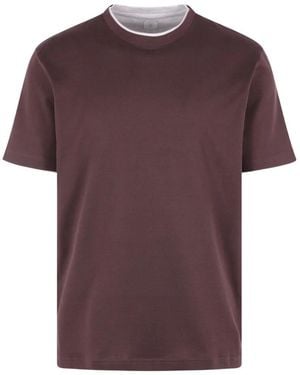 Eleventy Layered-Neck Short-Sleeve T-Shirt - Purple