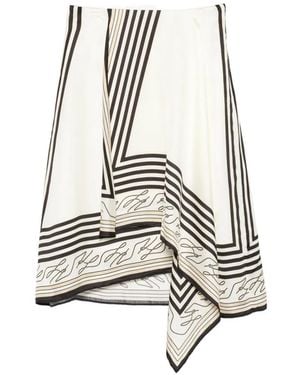 KARL LAGERFELD Asymmetric-Hem Striped Midi Skirt - White