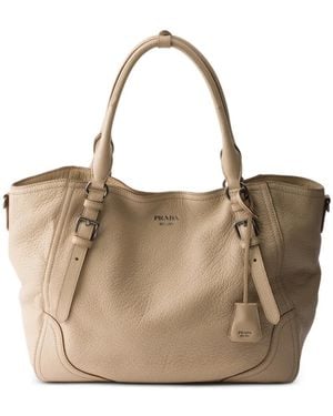 Prada Large Leather Tote Bag - Natural