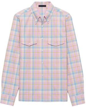 Prada Patch-Pocket Checked Shirt - White