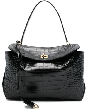 Balenciaga Rodea Crocodile-Effect Shoulder Bag - Black