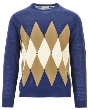 Ballantyne Argyle-Pattern Long-Sleeve Jumper - Blue