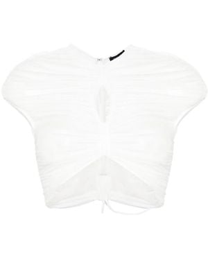 Mugler Cropped Mesh T-Shirt - White