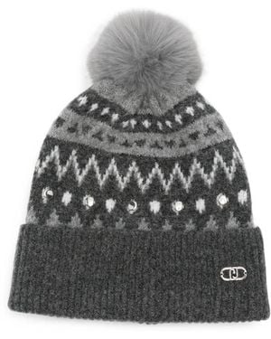 Liu Jo Stud-Embellished Pompom Beanie Hat - Gray