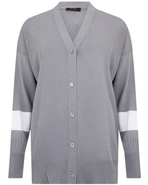 Moorer Cárdigan Con Cuello En V Y Detalle A Rayas - Gris