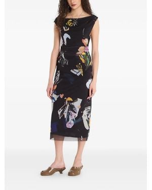 Desigual Robe Mi-Longue À Imprimé Graphique Collage - Black
