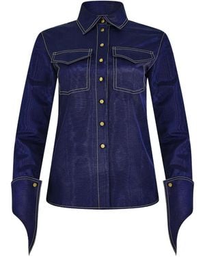 Rosie Assoulin Cuff Button Ridged Top - Blue