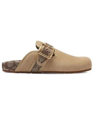 COACH Monogram-Pattern Buckle-Fastening Mules - Brown