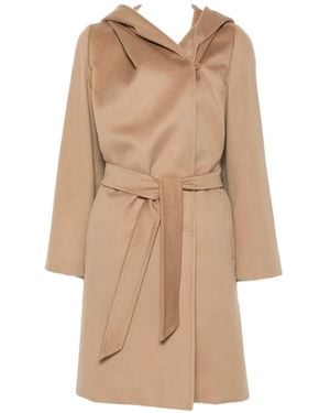 Max Mara Hooded Belted Coat - Natural