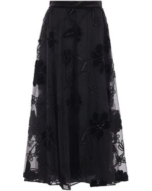 Elie Saab Floral-Embroidery Textured Midi Skirt - Black