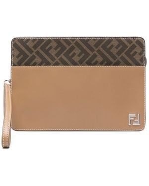 Fendi Ff Standing Clutch Bag - Natural
