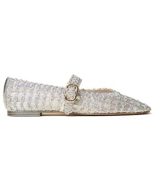 Twinset Buckle-Strap Embroidered Ballerinas - White