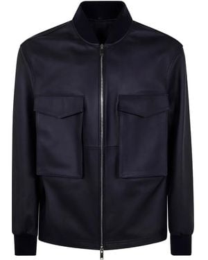 DESA NINETEENSEVENTYTWO Patch-Pocket Leather Bomber Jacket - Blue